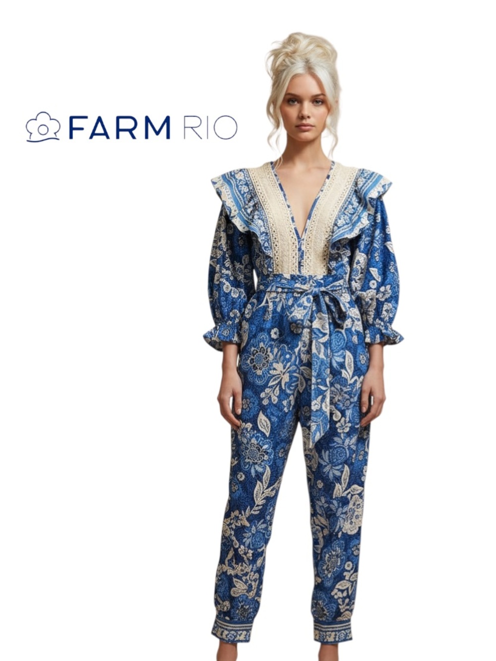 NWT FARM Rio Full of Flowers Ruffled Jumpsuit - Size Small
